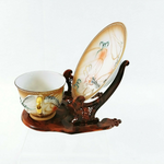 Load image into Gallery viewer, Asian Dragonware Tea Cup Saucer Demitasse Moriage Design with Easel Stand
