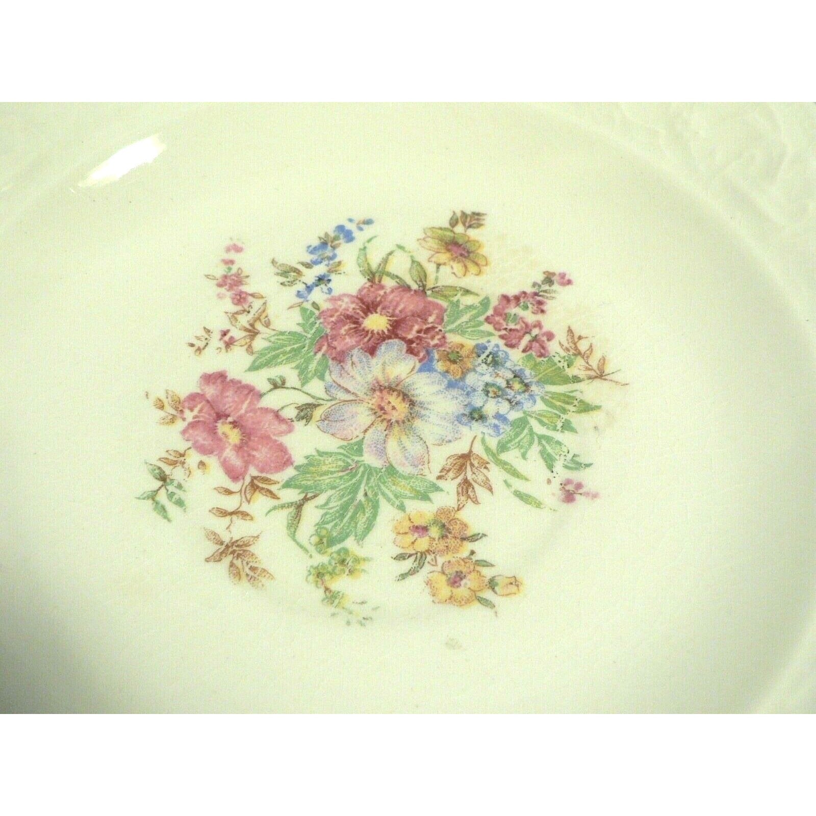 Tea Cup Saucers Scalloped Embossed Rim Floral Pattern in Center Set of 8