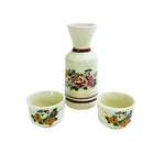 Load image into Gallery viewer, Sake Japanese 3-pc Set Asian Floral Design with Gold Outline Chop marked
