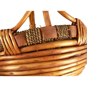 Basket Rattan Woven Reed Rope Sturdy Handle Vintage Centerpiece Home Decor 14" H