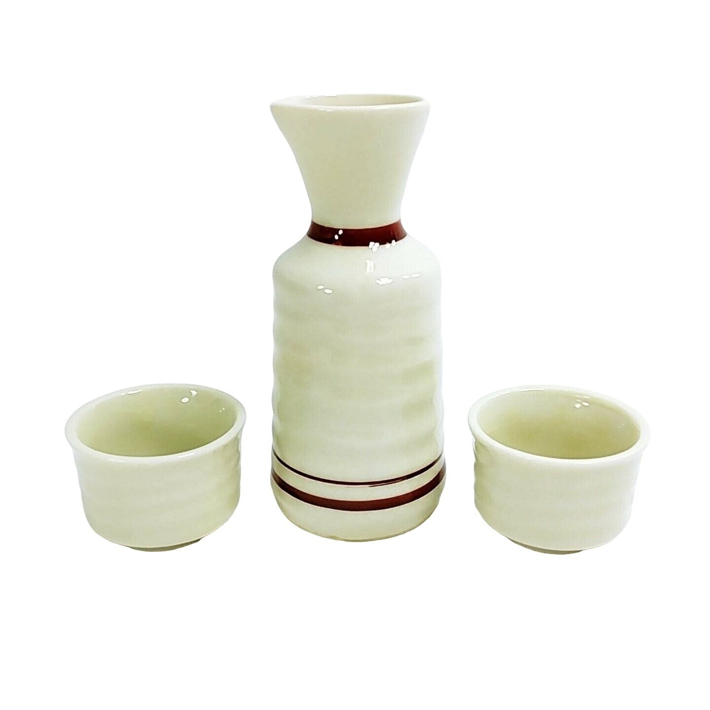 Sake Japanese 3-pc Set Asian Floral Design with Gold Outline Chop marked