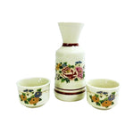 Load image into Gallery viewer, Sake Japanese 3-pc Set Asian Floral Design with Gold Outline Chop marked
