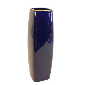 Vase 4 Sided Birds Floral Blue Cobalt Ceramic Asian Home Decor 9.75"