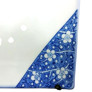 Trinket Serving Tray White Blue Floral Ceramic Chop Mark Vintage 8"