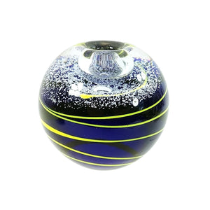 Paperweight Glass Taper Candleholder Blue Yellow Swirl Design 3 3/4" Dia
