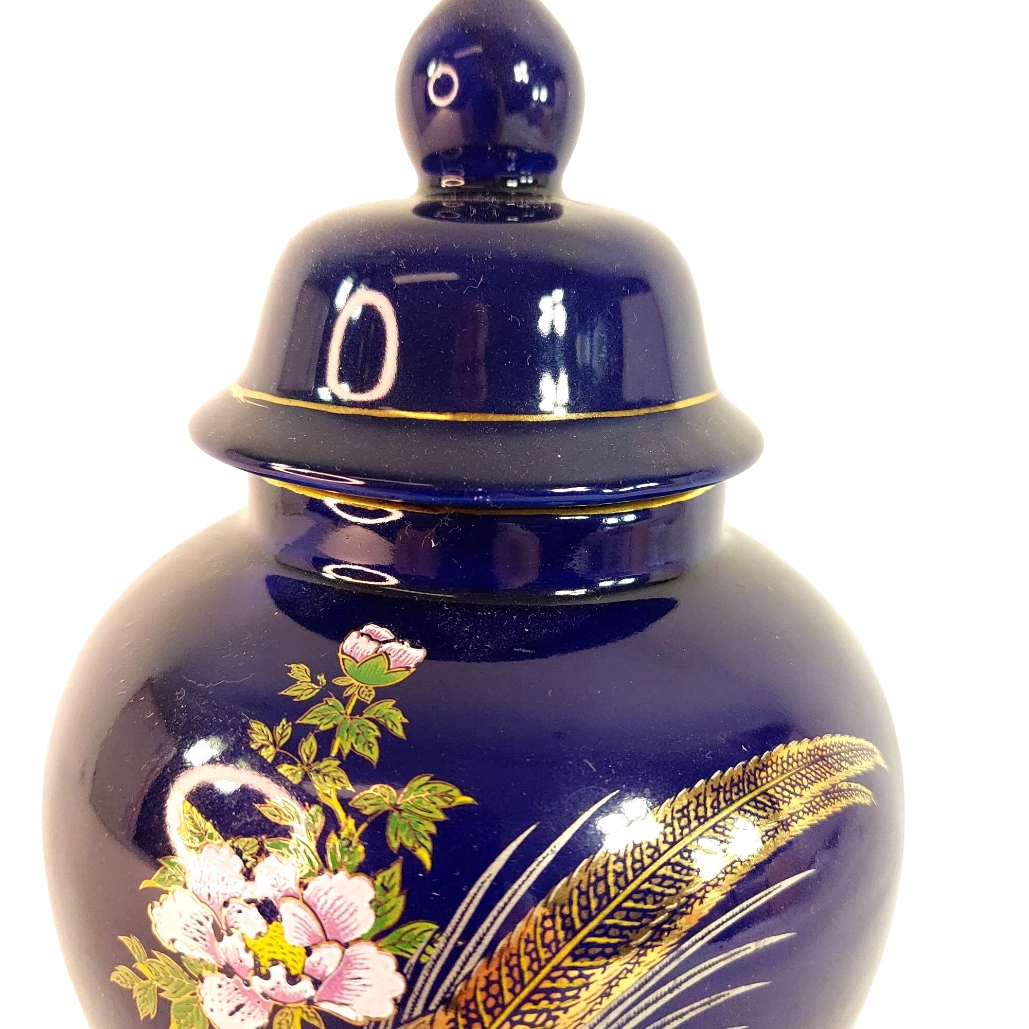 Jar Lidded Ginger Jar Asian-Inspired Pheasant Florals Vintage Home Decor 8.5"