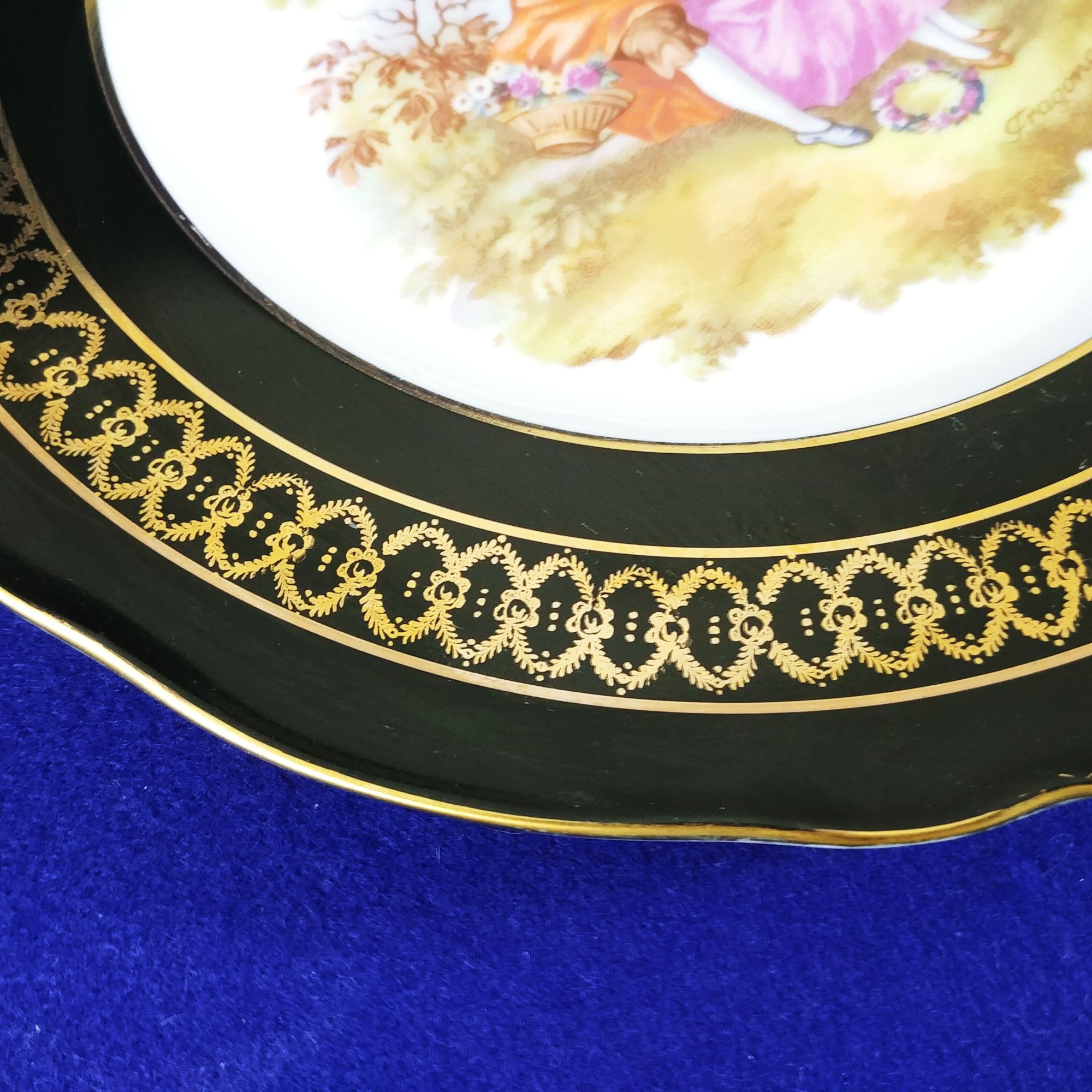 Decorative Plate JWK Bavaria Germany Courting Couple Gold Trim Vintage  10.75"