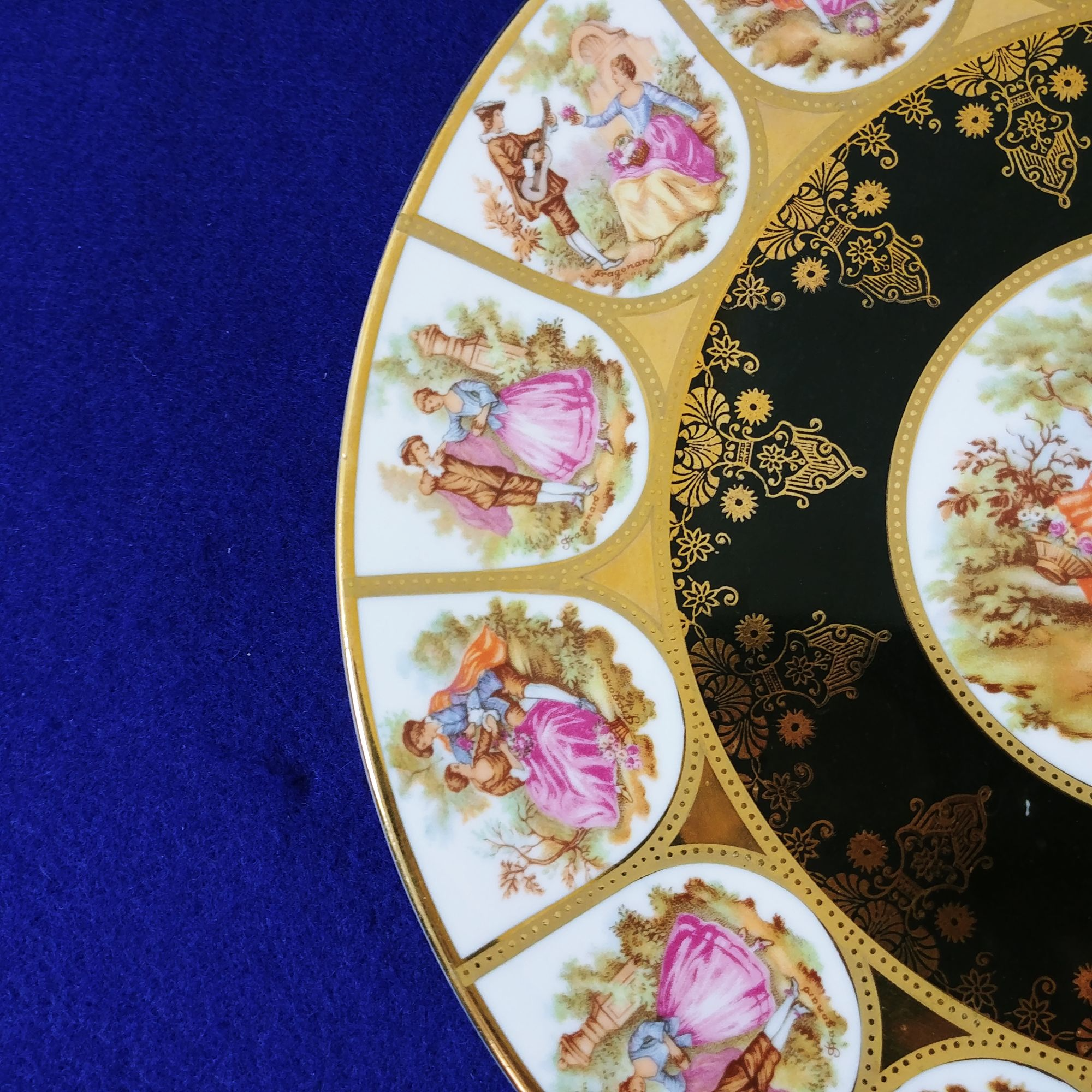 Decorative Plate JWK Bavaria Germany Courting Couple Gold Trim Vintage  10.75"
