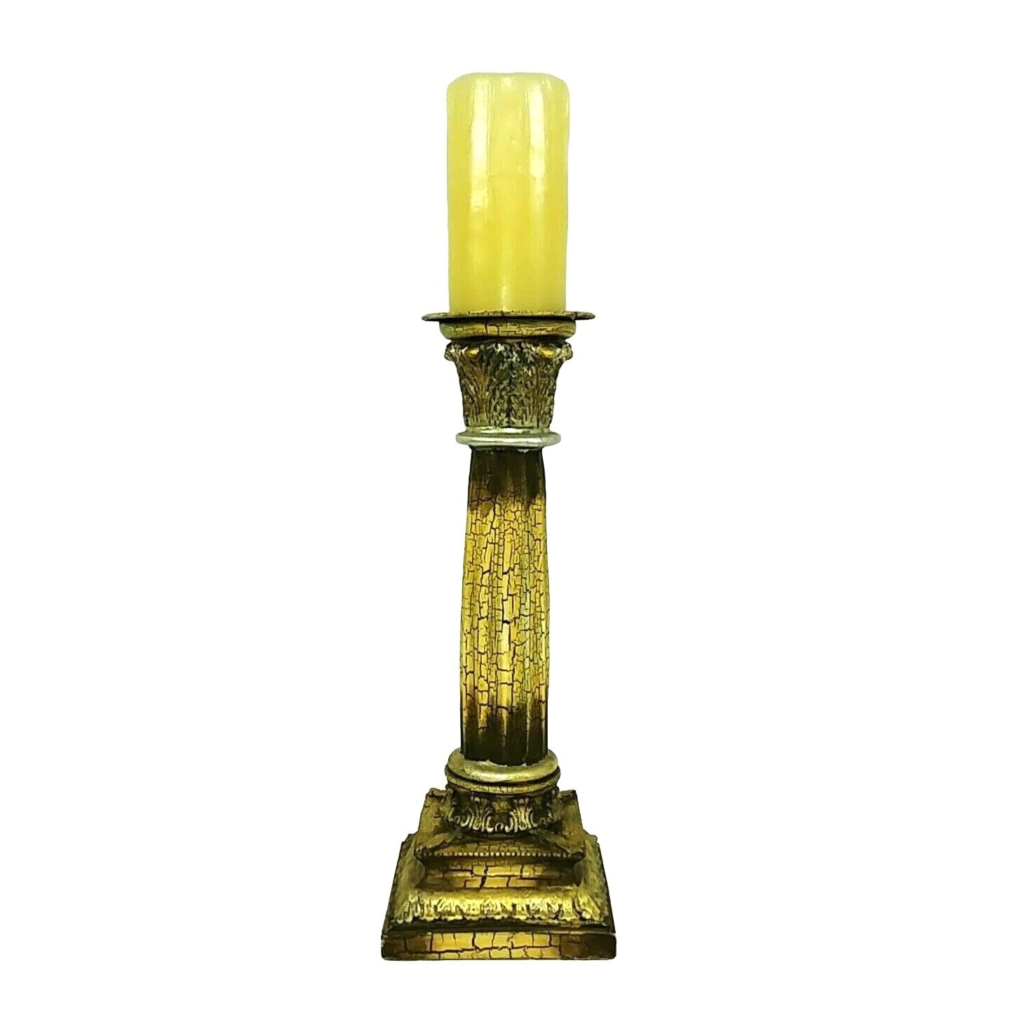 Pillar Candleholder Greek Roman Column Design Crackle Glazing Gold 16"