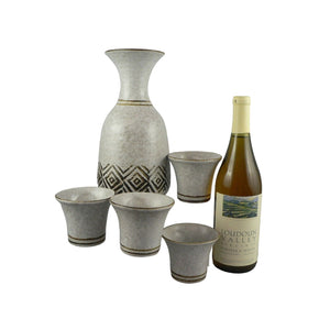 Pottery Wine Vino Carafe Decanter & Glasses Cups stamped Pottery Kraft USA