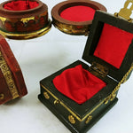 Load image into Gallery viewer, Trinket Boxes Wooden Hinged Lids Metal Trim Accent Red Lined Felt Pad Feet 3 pcs
