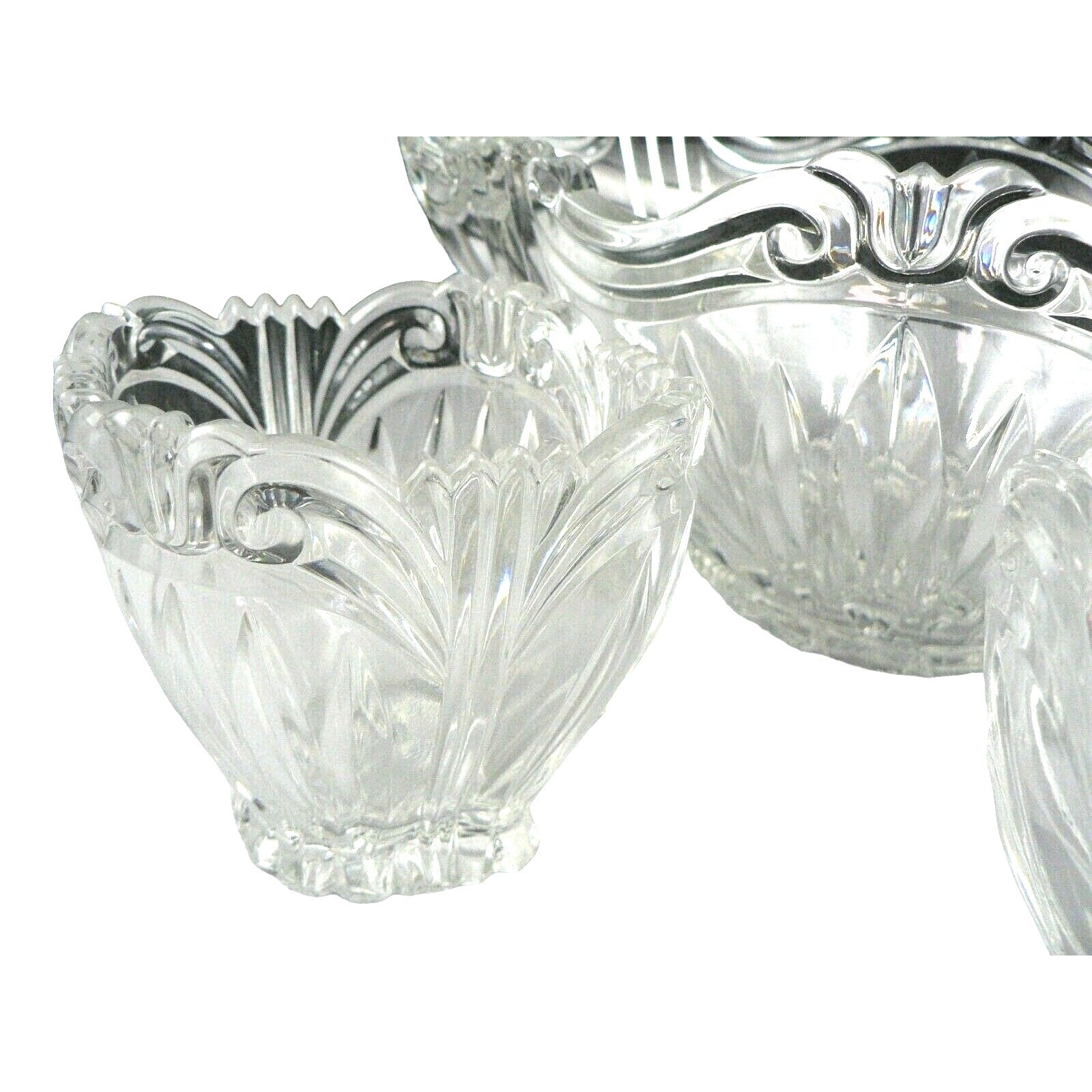 Crystal Bowls Serving Condiment Chip & Dip Oval  3 pc set Scrolled Design