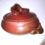 Load image into Gallery viewer, Bowl Serving Bowl Lobster Lid Glazed Pottery Burgundy Vintage Kitchen Decor
