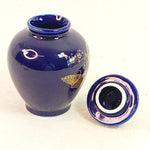 Load image into Gallery viewer, Ginger Jar Mini Cobalt Blue Peacock Peonies Japan Chopmark Vintage 4.5&quot;
