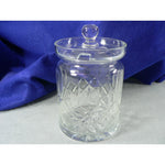 Load image into Gallery viewer, Glass Jam Honey Jar w Lid Geometric Cuts Vintage Kitchenware 5&quot;
