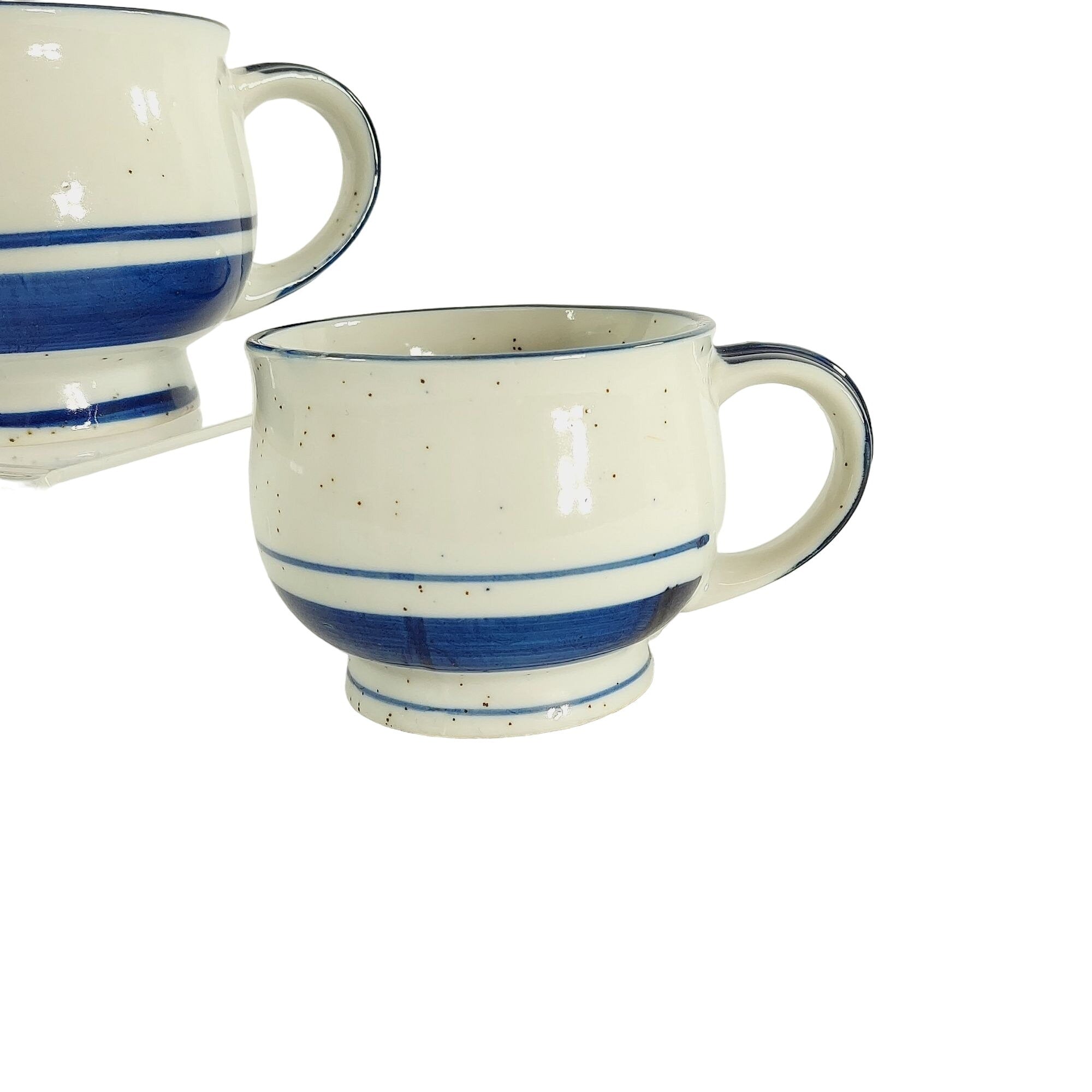 Coffee Tea Mugs Blue White Glazed Speckled Ceramic Pottery 2 pcs Kitchen Decor