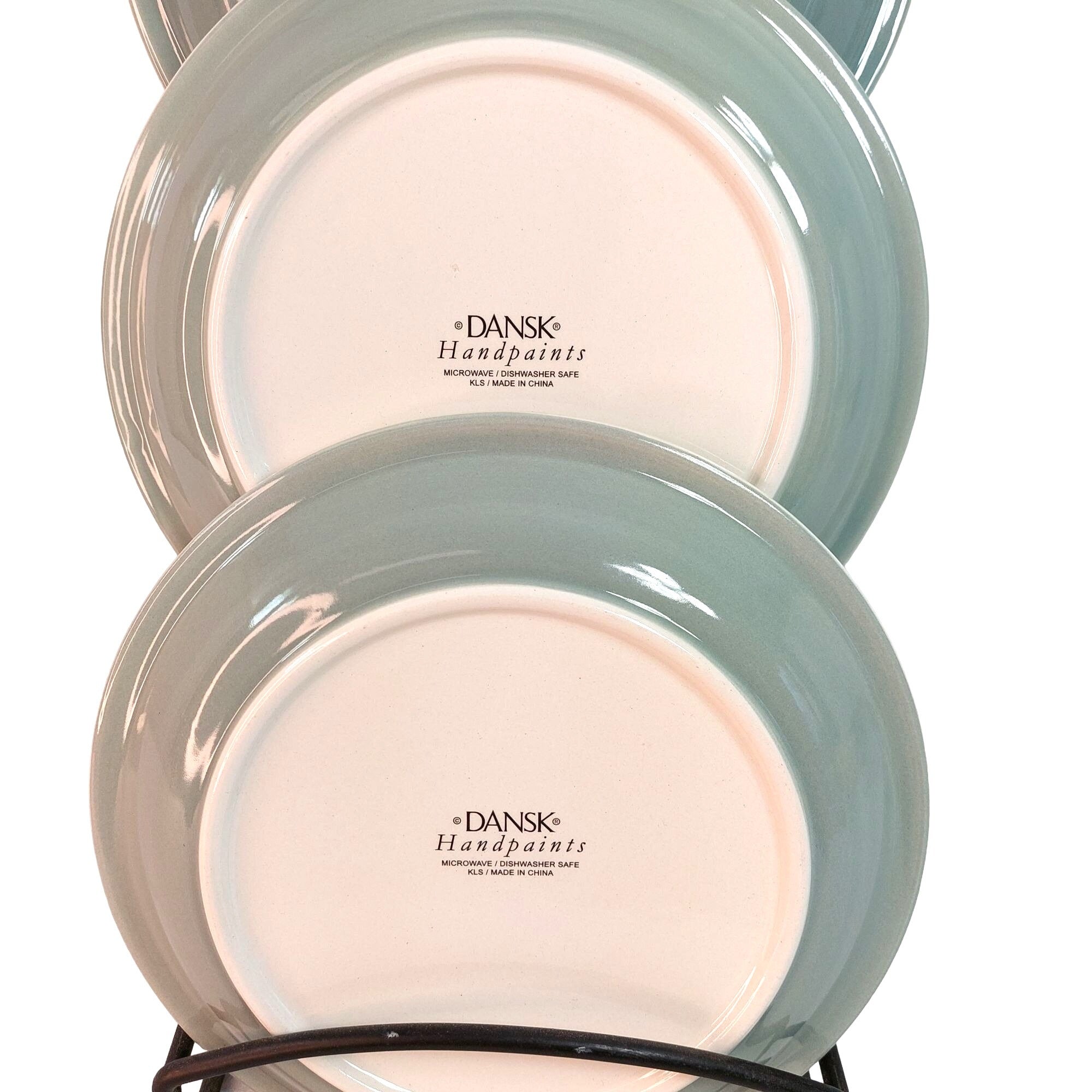 Plates DANSK Handpaints Shallow Rim Dessert Green Cream Vintage 8" Dia Set of 4