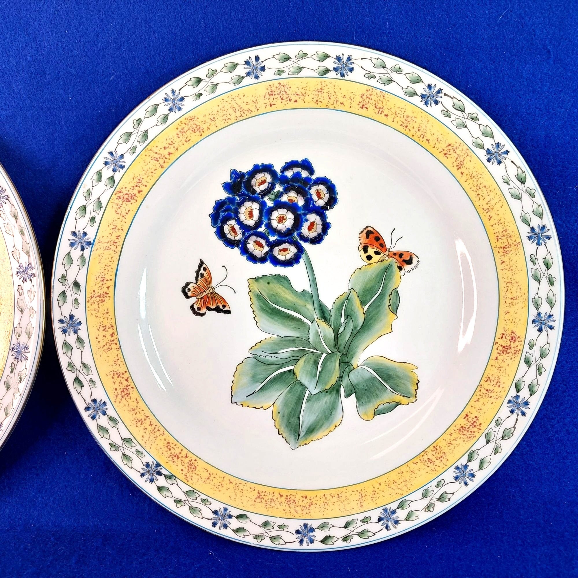 Decorative Plate Flower Butterfly Motif Raised Beaded ACCENT Vintage 2 pc set